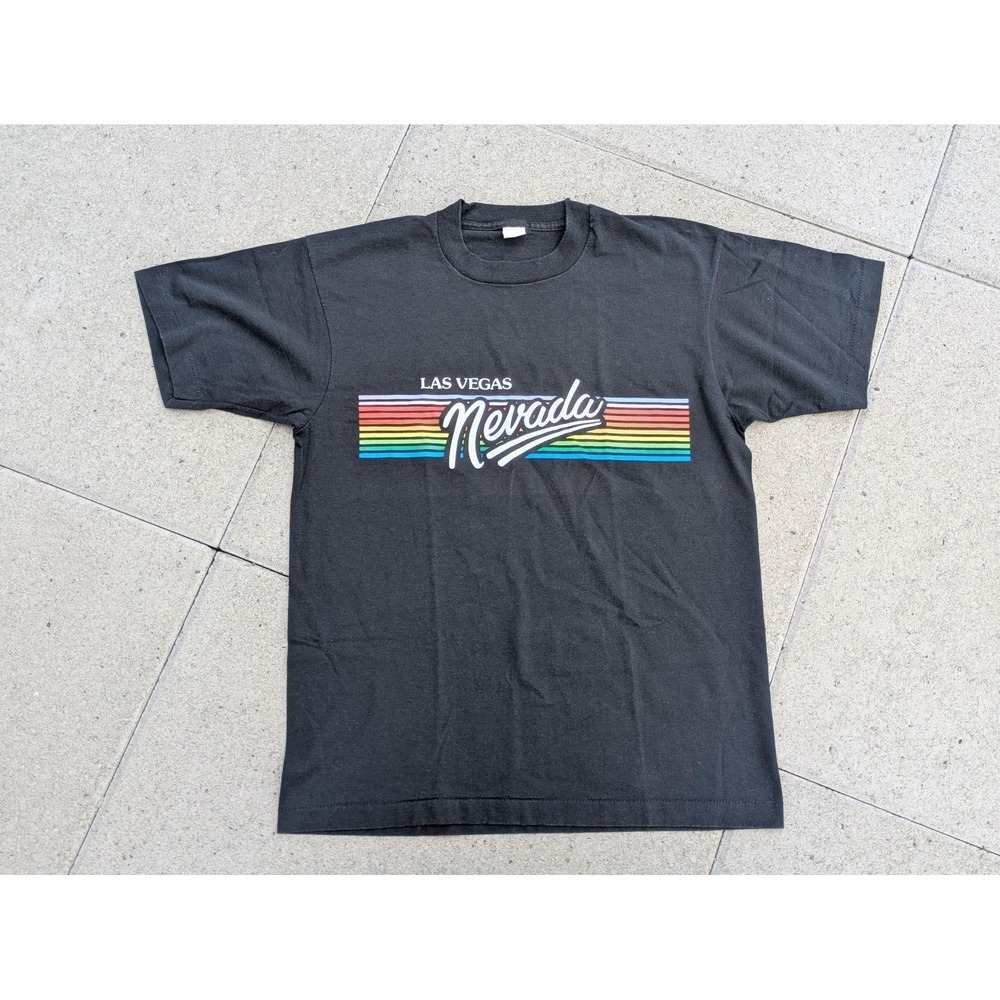 Vintage Velva Sheen Shirt Mens Large Las Vegas Nevada Rainbow Graphic Tee 80s